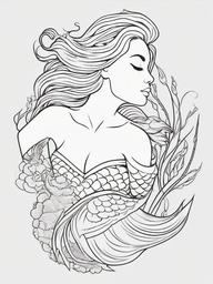 Outline Mermaid Tattoo - Keep it simple yet impactful with an outline-style mermaid tattoo.  simple vector color tattoo,minimal,white background