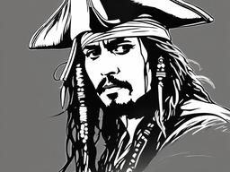 sketch of captain jack sparrow  minimal rough sketch scribbles,doodles,black and white