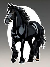 Friesian Horse cartoon - elegant, black horse used for work and show  cartoon sticker style