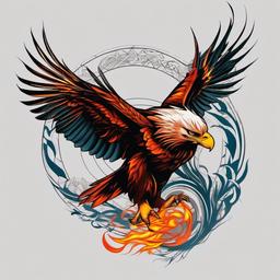 fire eagle tattoo  simple color tattoo,white background