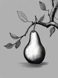 drawing of a pear on a tree  minimal rough sketch scribbles,doodles,black and white