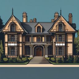 Tudor Mansion Sticker - Convey the grandeur and timeless elegance of a Tudor mansion with this majestic sticker, , sticker vector art, minimalist design