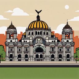 Mexico City clipart - Palacio de Bellas Artes and Zócalo, ,color clipart vector style