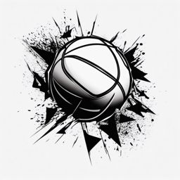 Shattered basketball tattoo. Broken barriers in ink.  black white tattoo style, minimalist design,white background