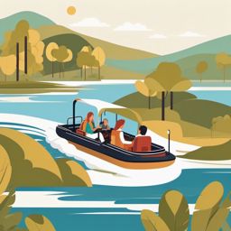 Pontoon Boat clipart - People on a leisurely ride in a pontoon boat., ,vector color clipart,minimal