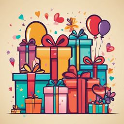 Birthday Gifts clipart - A stack of birthday gifts and surprises, ,vector color clipart,minimal