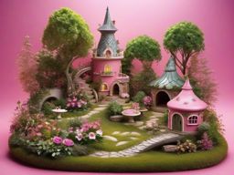 Magical Fairy Garden Pink Background intricate details, patterns, wallpaper photo