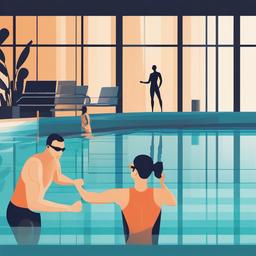 Swimmer clipart - swimmer training with a coach by the pool  color,minimalist,vector clipart