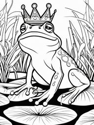 Frog Coloring Pages - Frog wearing a crown on a lilypad  simple coloring pages