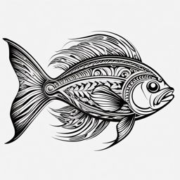 Tribal Fish Tattoo,a tribal-style fish tattoo, representing the enduring connection between nature and culture. , tattoo design, white clean background