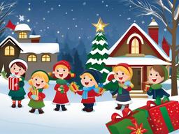 Holiday clipart - children caroling during the holidays  