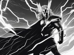 drawing of Thor summoning lightning in a storm  minimal rough sketch scribbles,doodles,black and white