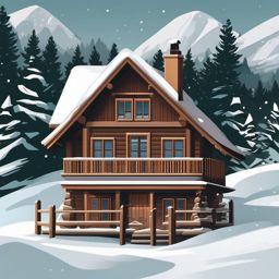 Winter Chalet clipart - Cozy chalet nestled in the mountains, ,vector color clipart,minimal