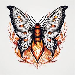 Moth Flame Tattoo - Infuse symbolism and intensity with a tattoo featuring a moth and flame design, symbolizing attraction and transformation.  simple vector color tattoo, minimal, white background