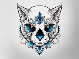 cat skull tattoo  minimal color tattoo, white background