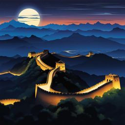 jinshanling great wall - illustrate the historic night view of jinshanling great wall, where the ancient fortifications and watchtowers are softly illuminated. 