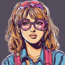 anime girl 1990s style with spectacles  , vector illustration, clipart