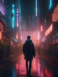 In a cyberpunk city, hacker discovers digital portal that allows entry into the virtual world of a sentient AI.  8k, hyper realistic, cinematic