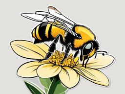 Bee Pollinating a Beautiful Bloom Clip Art - Bee pollinating a stunning flower bloom,  color vector clipart, minimal style