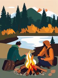 Trailside Campfire clipart - A campfire along the hiking trail, ,vector color clipart,minimal