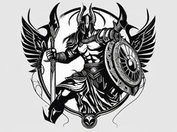Ares God of War Tattoo - A tattoo featuring Ares, the god of war, in a dynamic design.  simple color tattoo design,white background