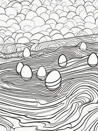 Easter Egg with Puddles Coloring Pages - Eggs Nestled Among Colorful Puddles  minimal black outline printable sheet, coloring page