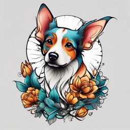 fairy dog tattoo  simple color tattoo style,white background