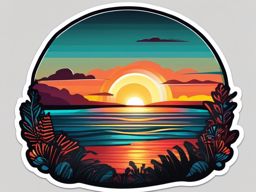 Sunset over ocean sticker- Breathtaking and colorful, , sticker vector art, minimalist design