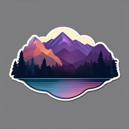 Mountains and Lake Reflection Emoji Sticker - Scenic reflections on tranquil waters, , sticker vector art, minimalist design