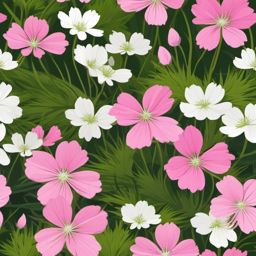 Tundra Moss Campion Clip Art - Moss campion in the Arctic tundra,  color vector clipart, minimal style