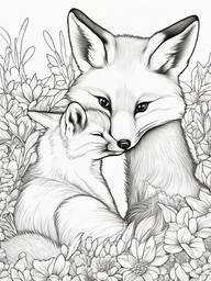 Fox Coloring Pages - Fox and rabbit sharing a playful moment  simple coloring pages