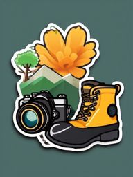 Hiking Boot and Camera Emoji Sticker - Capturing nature's beauty, , sticker vector art, minimalist design