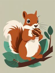 Squirrel Clip Art - Fluffy squirrel with a nut in its mouth,  color vector clipart, minimal style