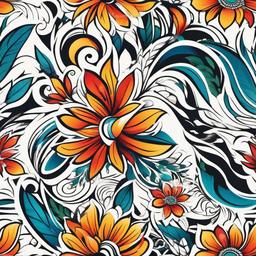 Polynesian Flowers Tattoo - Embrace the exotic beauty of Polynesian flowers with a vibrant and colorful tattoo.  simple vector color tattoo,minmal,white background