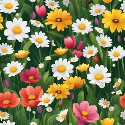 spring clipart: fresh spring flowers blooming in a meadow. 