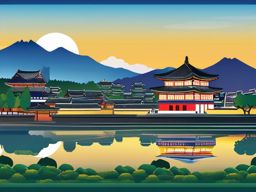 Seoul clipart - Gyeongbokgung Palace and Seoul skyline, ,color clipart vector style