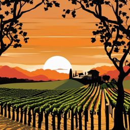 Sunset over vineyard sticker- Grapevine beauty, , sticker vector art, minimalist design