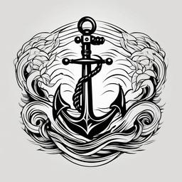 anchor with waves tattoo  simple vector tattoo design