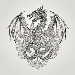Norse Dragon Tattoo - Tattoos inspired by Norse mythology featuring dragon motifs.  simple color tattoo,minimalist,white background