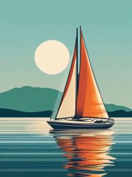 Sailboat Sticker - Sailing boat on calm waters, ,vector color sticker art,minimal