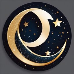 Moon with Stars Sticker - Crescent moon accompanied by sparkling stars, ,vector color sticker art,minimal