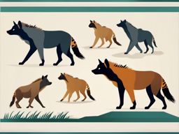 Hyena Pack Clip Art - Pack of hyenas on the prowl,  color vector clipart, minimal style