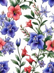 Larkspur flower tattoo, Tattoos inspired by the colorful and charming larkspur flower. ,colorful, tattoo pattern, clean white background