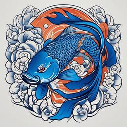 Blue Koi Carp Tattoo-Bold and vibrant tattoo featuring a blue Koi carp, symbolizing perseverance, strength, and good fortune.  simple color vector tattoo
