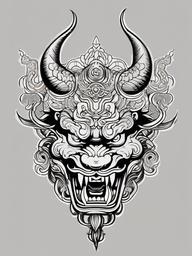 Chinese Demon Tattoo - Incorporates elements of Chinese demon mythology into tattoo art.  simple color tattoo,white background,minimal
