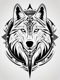 Tribal Tattoo with Wolf,tribal symbols and the noble wolf united in ink, testament to our connection with the wild. , tattoo design, white clean background