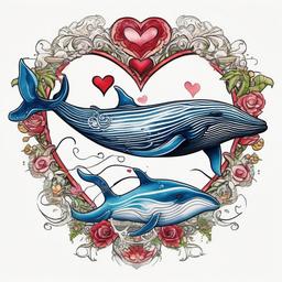 love whale  ,tattoo design, white background