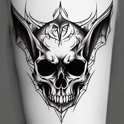 Skull Bat Tattoo-Dark and edgy tattoo featuring a combination of a skull and a bat, creating a mysterious and symbolic design.  simple color tattoo,white background