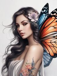 fairy butterfly wings tattoo  simple color tattoo style,white background