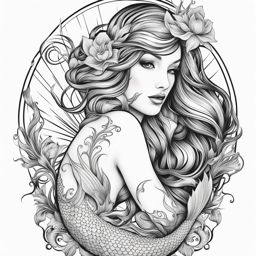 mermaid tattoo black and white design 